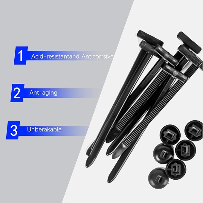 200PCS Heavy-Duty Nylon Universal Car Zip Ties - Self-Locking Buckle,zipper clips,Zip Ties with Clips, Fits 95% Vehicles, Weatherproof for Bumper/Trunk Liner/Engine Shield, Portable Auto/Home