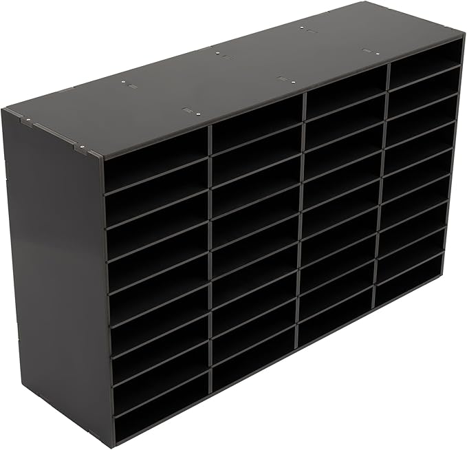 36 Slots Literature Organizer, Desktop Paper & Mail File Sorter for Classroom/Office/Home, PVC File Storage Cabinet with Adjustable Compartments, Multi-Purpose Mail Center (Black-36 Compartments)