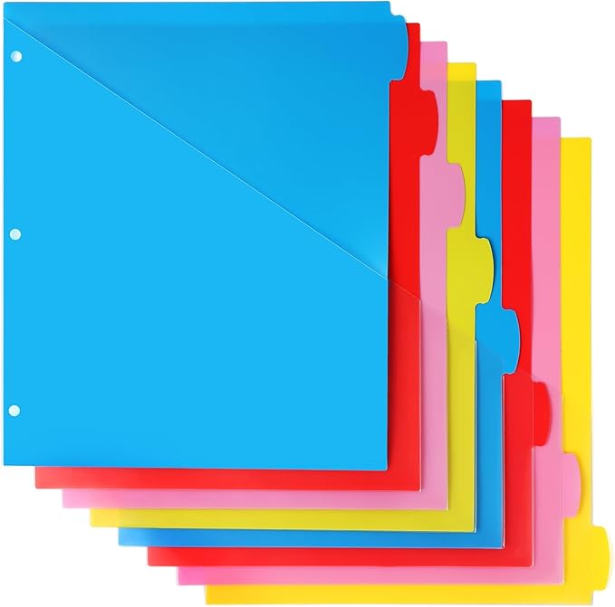 WOT I Durable 8-Tab Binder Dividers with Clear Pocket - 1 Set, Reusable Plastic Dividers for 3 Ring Binder, 4 Vibrant Colors