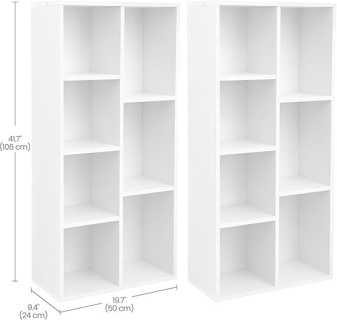 VASAGLE Set of 2 Bookcases, Bookshelves, 7 Compartments, Freestanding Shelves and Cube Organizers, Display Shelves for Small Spaces, for Living Room, Bedroom, and Home Office, Cloud White ULBC27WT-2