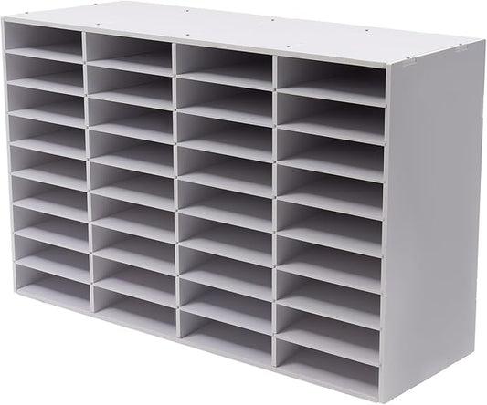 36 Slots Literature Organizer, Desktop Paper & Mail File Sorter for Classroom/Office/Home, PVC File Storage Cabinet with Adjustable Compartments, Multi-Purpose Mail Center (White-36 Compartments)
