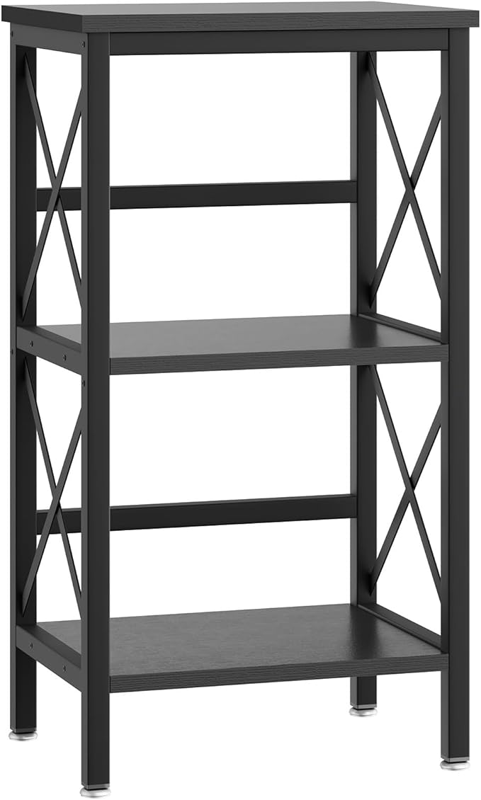 YMYNY 3 Tiers Bookcase, Industrial Metal Bookshelf with Side Fence, Storage Organizer for Living Room, Home Office, Bedroom, Display Racks, Sofa Side Table, 29.5 * 15.75 * 11.4", Black UHST008B