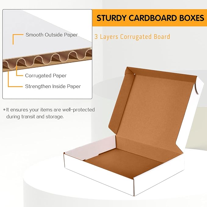 12x9x2 inch Small Shipping Boxes Set of 25, White Corrugated Cardboard Box Literature Mailer for Mailing Packing Moving and Storage