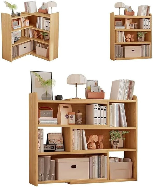 4-Tier Expandable Bookshelf with Adjustable Width, MDF Bookcase for Corner or Small Space, Storage Organizer for Living Room, Bedroom or Home Office, Oak