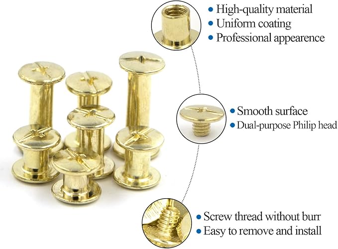 110 Sets Gold Chicago Screws Leather Assorted Kit, 8 Sizes of Screw Rivets for DIY Leather Craft and Bookbinding (M5 X 4,5,6,8,10,12,15,18)