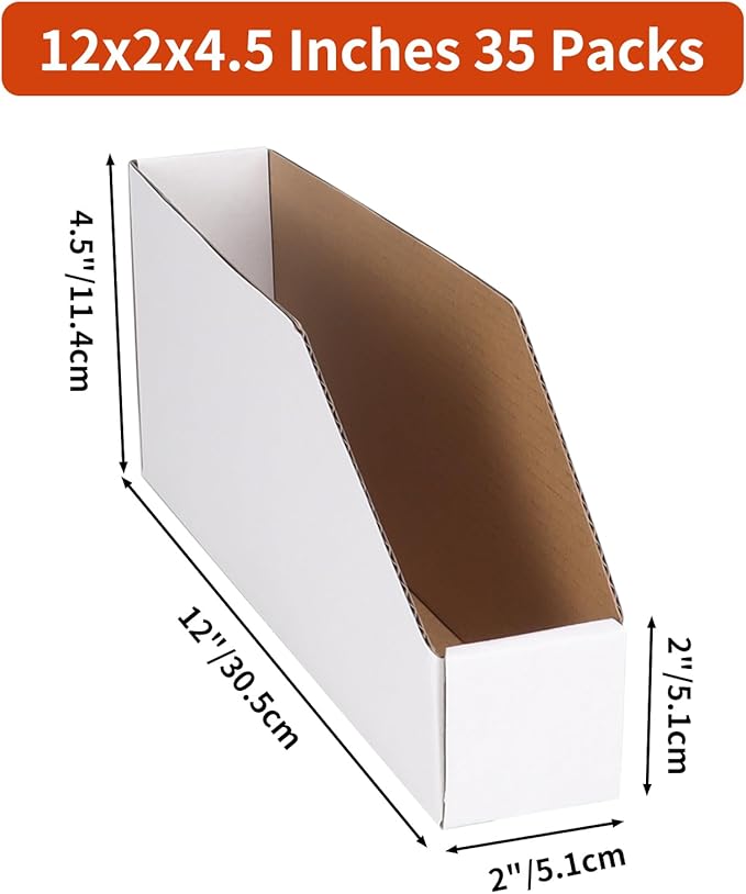 ZBEIVAN Cardboard Storage Bins Boxes 35 Packs 12x2x4.5 Inches, Easy Assembly Pantry Organizer Bins for Shelf, White