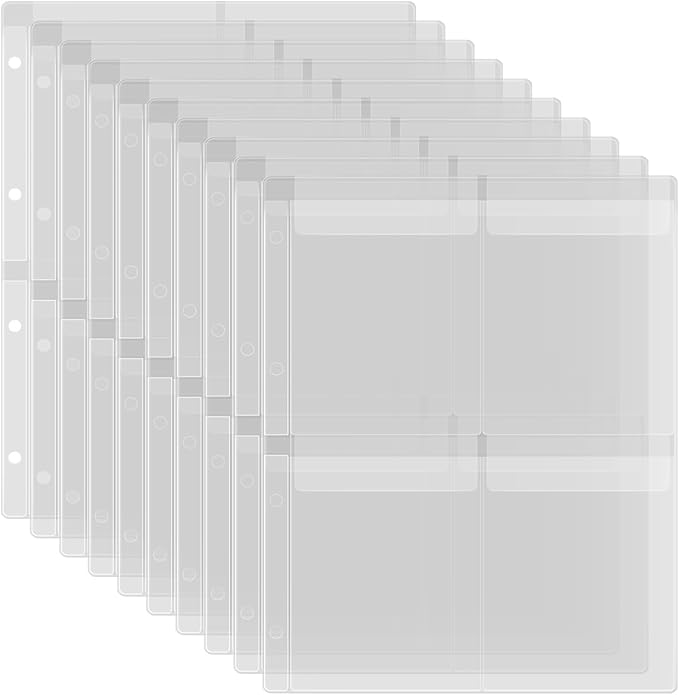 10 Pack A4 Size Plastic Binder Pockets,4 Holes Waterproof PVC Folders Loose Leaf Bag forBudgeting Loose Leaf Bags Planner Insert Pouches Photo,Document, Stamp & Die Storage Bills Organizer(4 Grid)