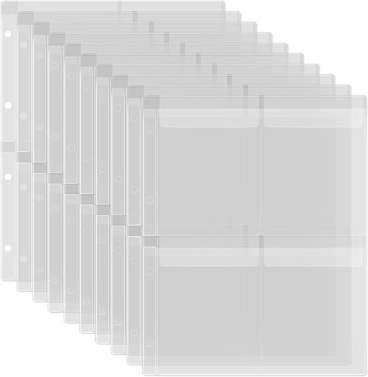 10 Pack A4 Size Plastic Binder Pockets,4 Holes Waterproof PVC Folders Loose Leaf Bag forBudgeting Loose Leaf Bags Planner Insert Pouches Photo,Document, Stamp & Die Storage Bills Organizer(4 Grid)