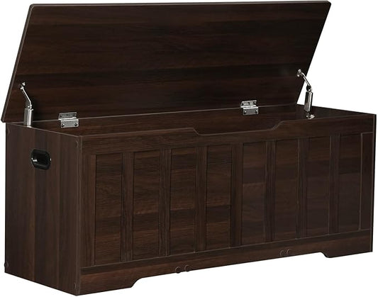 47.2" Storage Chest Extra Large,Storage Trunk with 2 Safety Hinges,Wooden Storage Bench,Shoe Bench,47.2x15.7x19.1 Inch,Easy Assembly,Storage Bench for Bedroom,Living Room,entryway(Espresso).