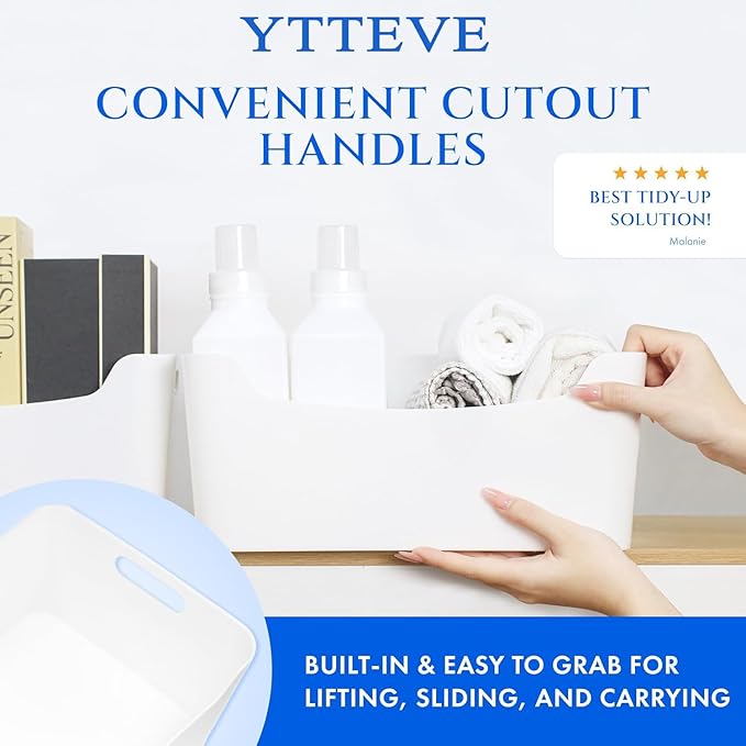 XL - 3 Pack White Plastic Storage Bins for Shelves, Closet Kitchen Storage Containers for Pantry Bathroom Office Organization Baskets, Cabinet Organizing Containers, White Organizer Bins for Shelves