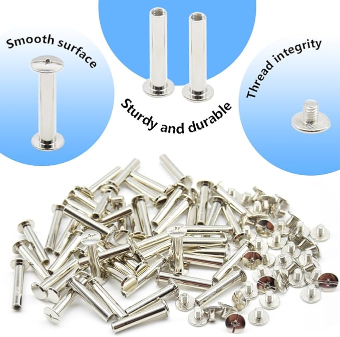 100Pcs/50Set Chicago Screws M5x25mm Book Binding Rivets Screw Posts Round Flat Head Stud Screw for DIY Leather Albums (DZBD/M5x25)