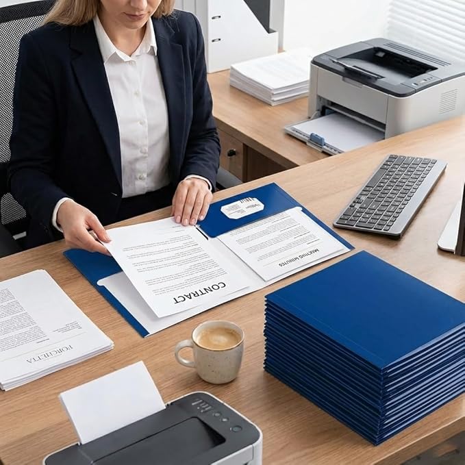 Zzrywuty File Folders with Pockets Letter Size, 50-Pack Paper Folders with Card Slot, Two Pocket Folders for School Students, Businessmen, Home and Office Workers（Blue）