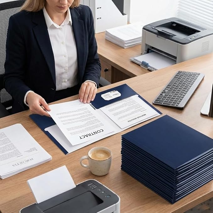 Zzrywuty File Folders with Pockets Letter Size, 50-Pack Paper Folders with Card Slot, Two Pocket Folders for School Students, Businessmen, Home and Office Workers（Old Blue）