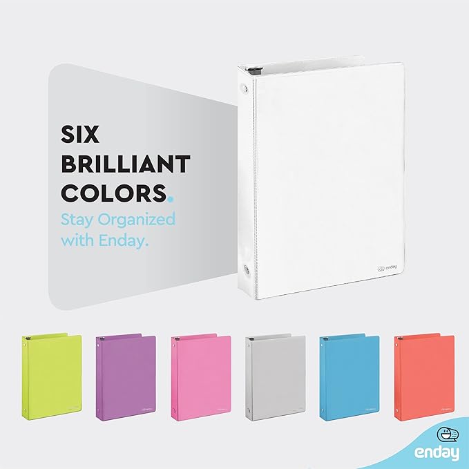 ½ Inch 3 Ring Binder .5 inch White Clear View Cover with 2 Inside Pockets, Colored School Supplies Office and Home Binders – by Enday