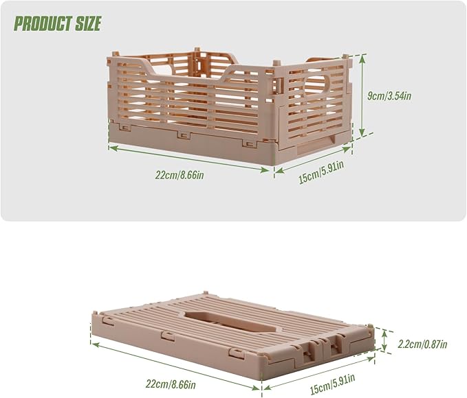 2-Pack Foldable Crates, Plastic Storage Baskets Crate for Organizing, Collapsible Storage Crates for Home Kitchen Classroom Office Bedroom Bathroom (8.66''x5.91''x3.54'', Pink)