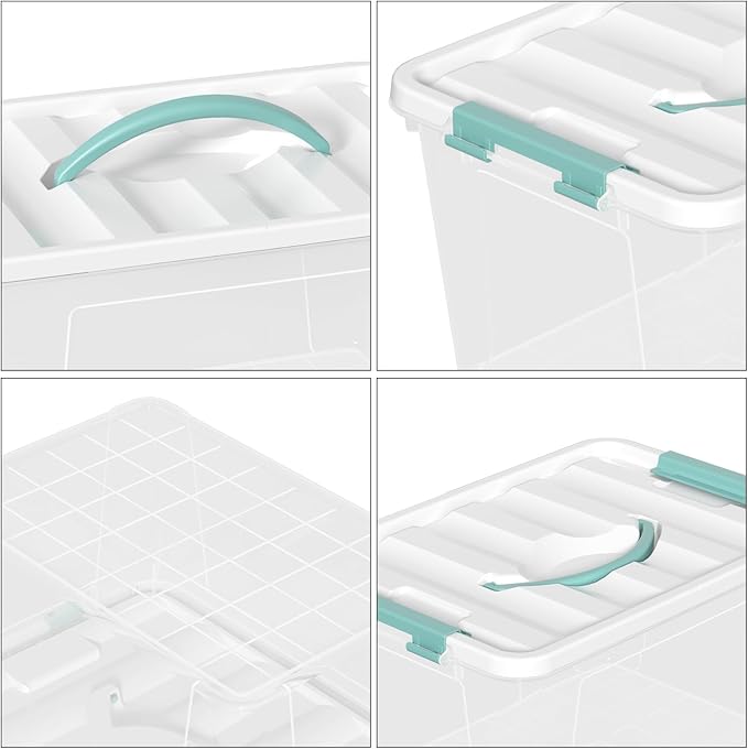 14 Qt Stackable Plastic Storage Bins with White Lids, Clear Latching Storage Organizer Box, 8 Packs