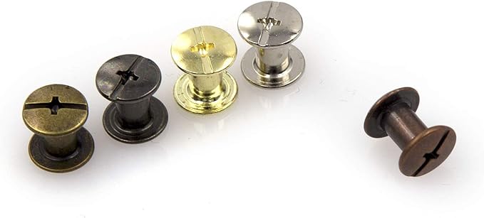 100 Sets Chicago Screws Assorted Kit 5 Color Leather Rivets 5/16”(5x8mm) Screw Rivets Flat Fillister Book Binding Posts Nail Rivet Chicago Bolts for DIY Leather Craft Black Silver Golden Bronze