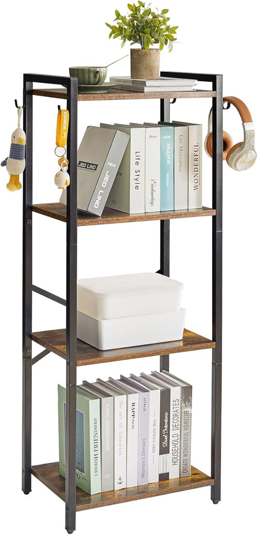 YMYNY Bookcase, 4-Tier Narrow Ladder Bookshelf, Freestanding Shelving Unit, Multifunctional Storage Rack, for Home Office Living Room Bedroom Kitchen, Plant Stand, Rustic Brown, 44*16.9*11.4"UHBC004H