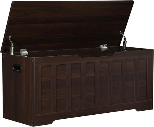 43.3" Storage Chest Extra Large,Storage Trunk with 2 Safety Hinges,Wooden Storage Bench,Shoe Bench,43.3x15.7x19.1 Inch,Easy Assembly,Storage Bench for Bedroom,Living Room,entryway(Espresso).