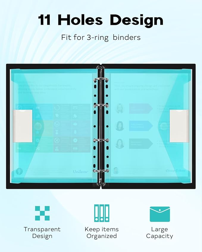 10 Pack File Folders, 11 Ring Binder Folders with Pockets, Plastic Envelopes, Clear Folder for Documents with Label, 3 Ring Binder Pocket Organizer Letter Size A4 Size