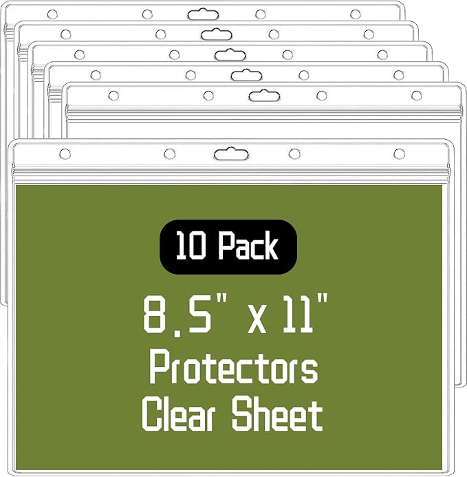10 Pack Sheet Protectors，8.5" x 11" Waterproof Resealable Zip Wall Sign Holder Page Protectors Clear Photo Plastic Sleeves, Duty Work Pocket Hanging Sheet Protectors (Horizontal, 10 Pack)