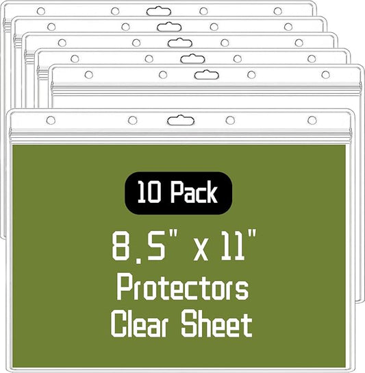 10 Pack Sheet Protectors，8.5" x 11" Waterproof Resealable Zip Wall Sign Holder Page Protectors Clear Photo Plastic Sleeves, Duty Work Pocket Hanging Sheet Protectors (Horizontal, 10 Pack)