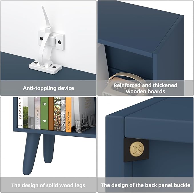 YAHARBO Blue Bookshelf,3 Tier Book Shelf with Legs, 7 Cube Minimalist Bookcase,Storage Organizer Shelves Display Bookcases for Bedroom,Living Room