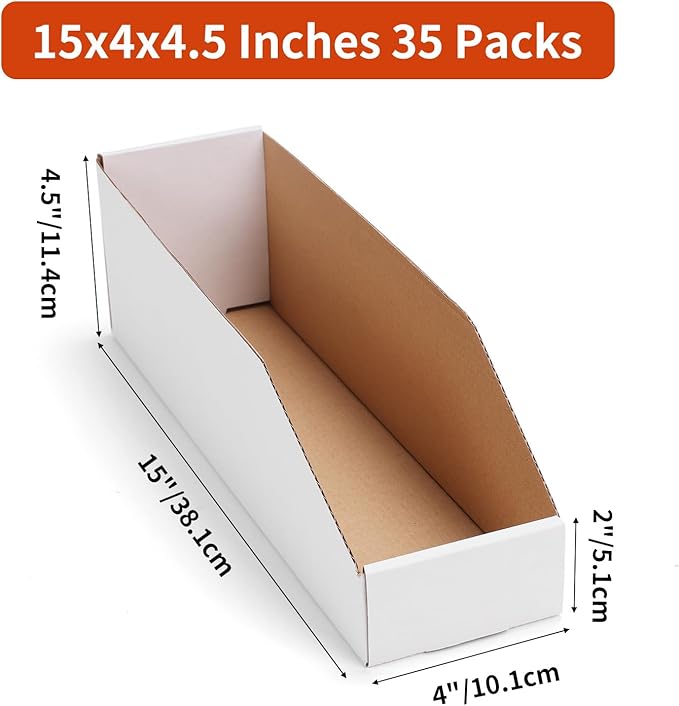 ZBEIVAN Cardboard Storage Bins Boxes 35 Packs 15x4x4.5 Inches, Easy Assembly Pantry Organizer Bins for Shelf, White