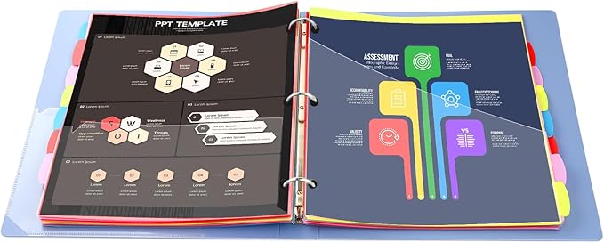 WOT I Plastic 8-tab Dividers with 2 Clear Pockets - 3 Sets, Binder Dividers for 3 Ring Binder, Bright Multicolor, Total 24 Tabs