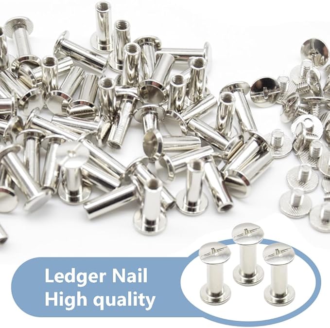 100Pcs/50Set Chicago Screws M5x15mm Book Binding Rivets Screw Posts Round Flat Head Stud Screw for DIY Leather Albums (DZBD/M5x15)