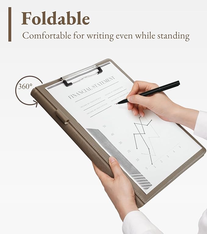 Zreal Padfolio Portfolio for Women and Men, Faux Leather Clipboard Folder with Document Organizer, Business Card & Pen Holder, Fits A4 Letter Size Legal pad for Work, Office & Conference (Taupe)