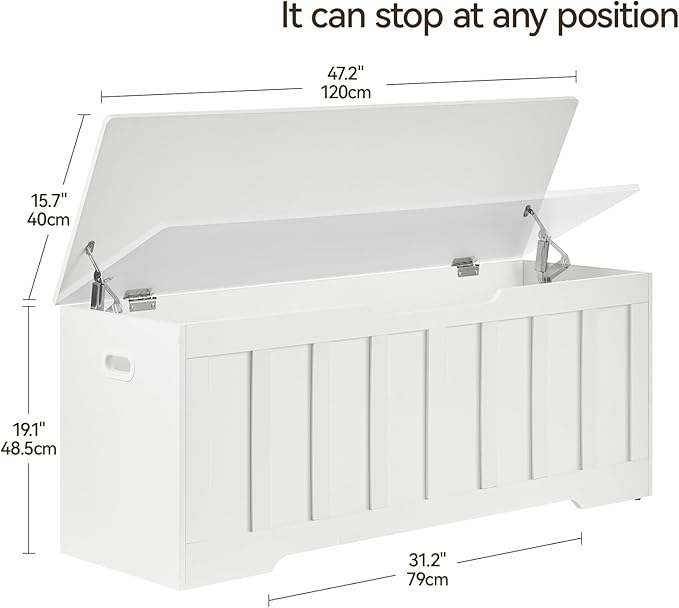 47.2" Storage Chest Extra Large,Storage Trunk with 2 Safety Hinges,Wooden Storage Bench,Shoe Bench,47.2x15.7x19.1 Inch,Easy Assembly,Storage Bench for Bedroom,Living Room,entryway(White).
