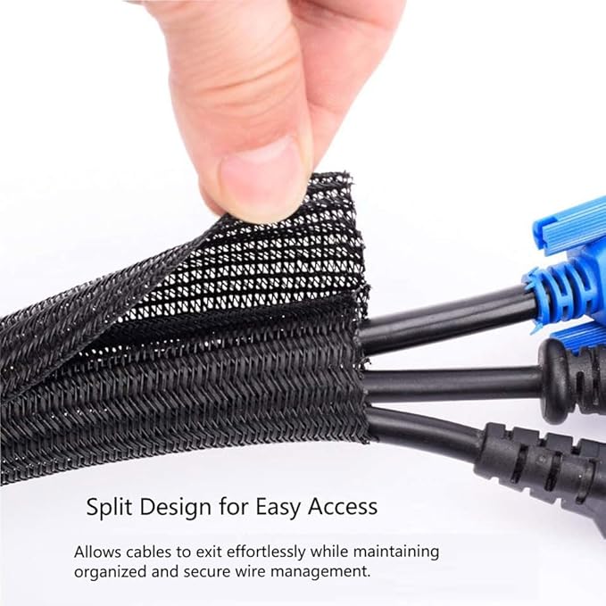 1/4" x 100ft Black Cable Sleeve Protector - Split Wire Loom Tubing for USB/Power/AV Cords, Pet-Proof Chew-Resistant Cover for Cats & Dogs, Flexible Cord Organizer (Black)