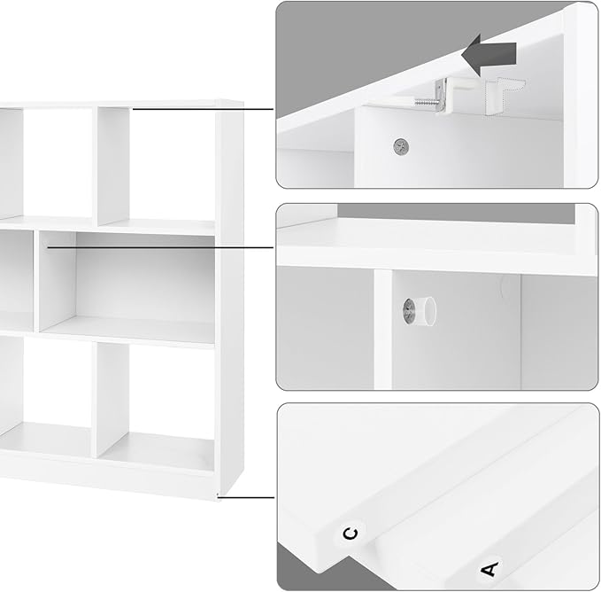 VASAGLE Bookcase, Bookshelf, Freestanding Storage Unit, 8 Open Compartments, Used Horizontally, Vertically, Upside Down, 11 x 35.4 x 39.4 Inches, for Living Room, Study, Office, Cloud White ULBC55WT