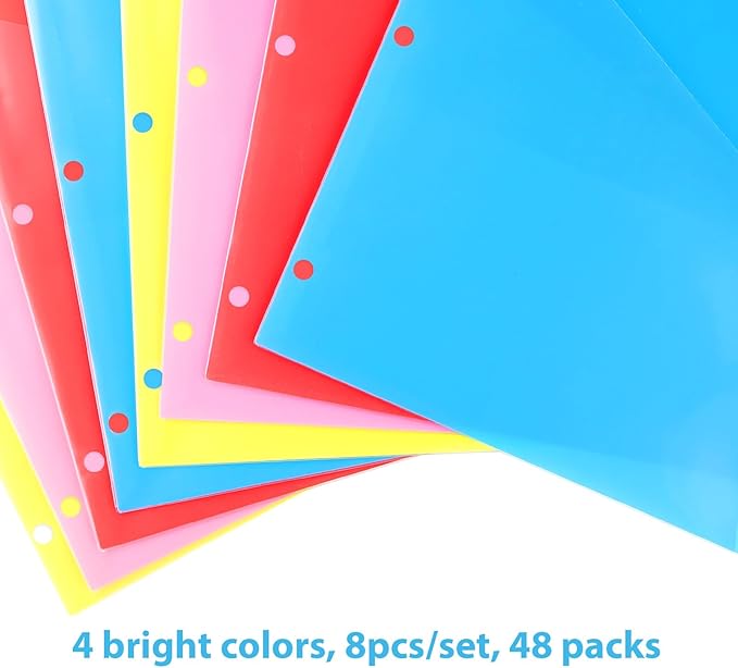 WOT I Plastic 8-tab Dividers with 2 Clear Pockets - 6 Sets, Binder Dividers for 3 Ring Binder, Bright Multicolor, Total 48 Tabs