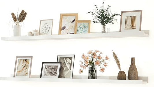 White Floating Shelves for Wall Decor, Long Wall Mounted Storage Shelf for Bedroom, Living Room, Bathroom, Kitchen, Nursery, Display Picture Ledge Shelf with Lip Set of 2-48 Inches, White