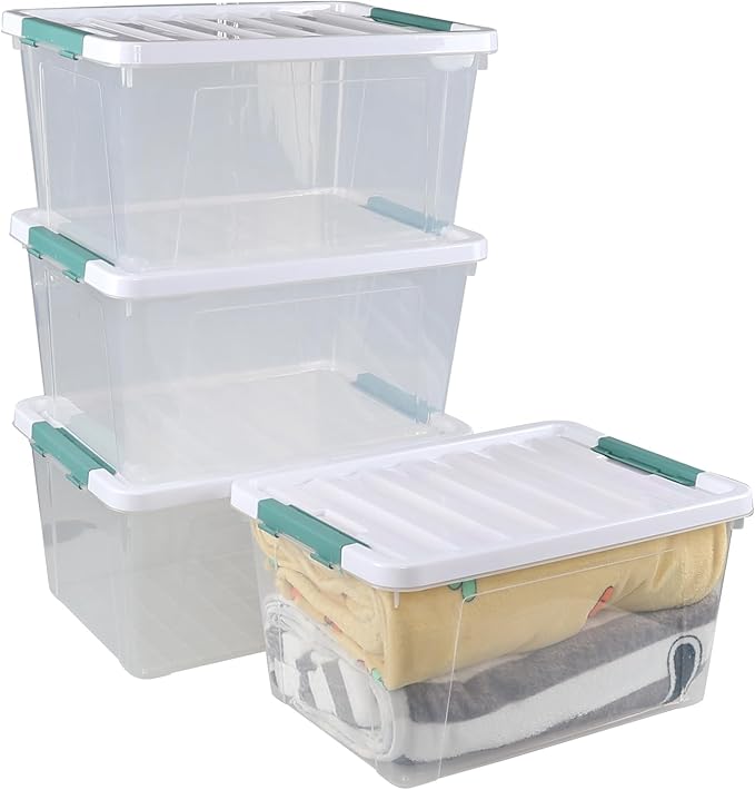 35 Quart Plastic Storage Bins with Lids, 4-Pack Stackable Clear Storage Organizing Box for Garage, Closet, Kitchen