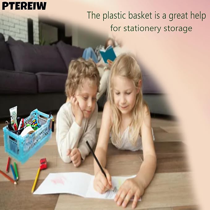4Pack Pastel Plastic Storage Crates and Baskets, Collapsible Crates for Organizing, 4L Space Saving Bins for Classroom, Kitchen, Office, Bedroom,Desk Organizer. (Mix Colors)