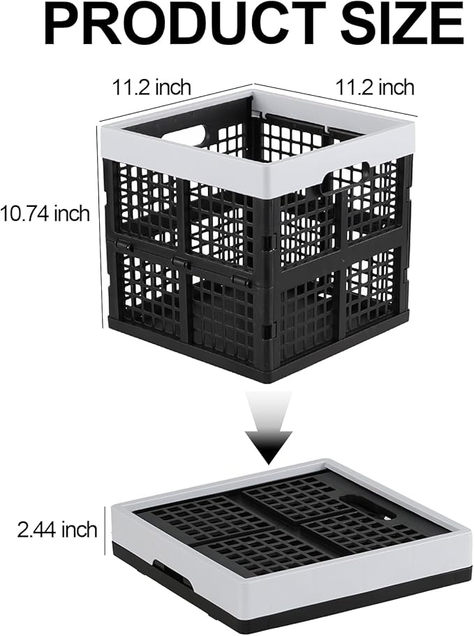 Xyskin 18 Litre Plastic Folding Utility Crates, Set of 3 Stackable Storage Milk Crates, Black