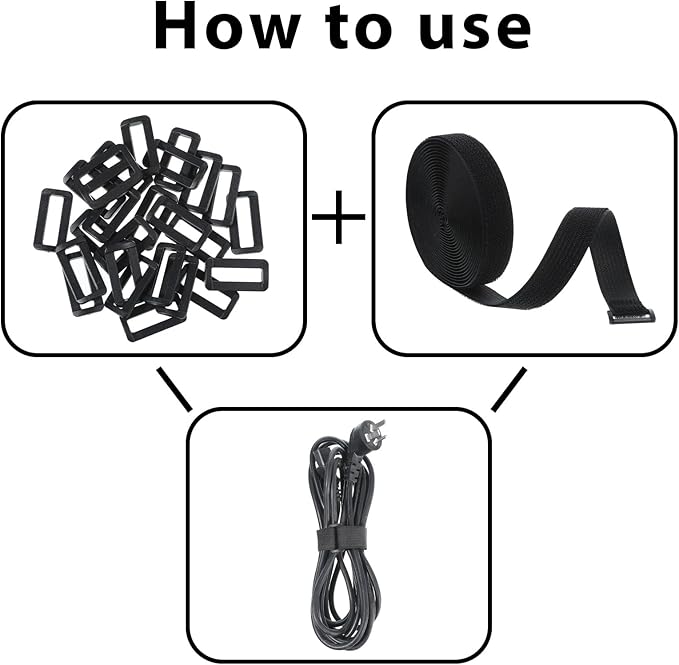 1" x 16ft Hook and Loop Straps with 25 Metal Buckles, Adjustable Fastening Cable Straps, Black Reusable Fastening Cable Ties, Adjustable Multi-Purpose Cable Straps for Organizer or Storage