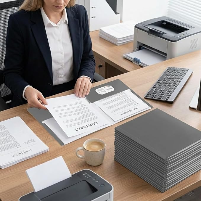 Zzrywuty File Folders with Pockets Letter Size, 50-Pack Paper Folders with Card Slot, Two Pocket Folders for School Students, Businessmen, Home and Office Workers (Grey)