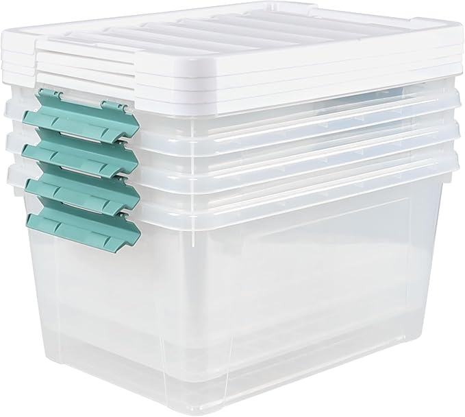 35 Quart Plastic Storage Bins with Lids, 4-Pack Stackable Clear Storage Organizing Box for Garage, Closet, Kitchen