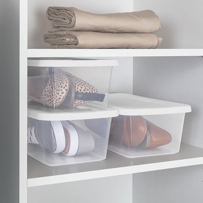 20-Pack Clear 6-Quart Plastic Storage Containers with Snap-Fit Lids – Stackable，Durable Organizers for Home，Kitchen，Office，Shoe Closets & Cabinet Shelves