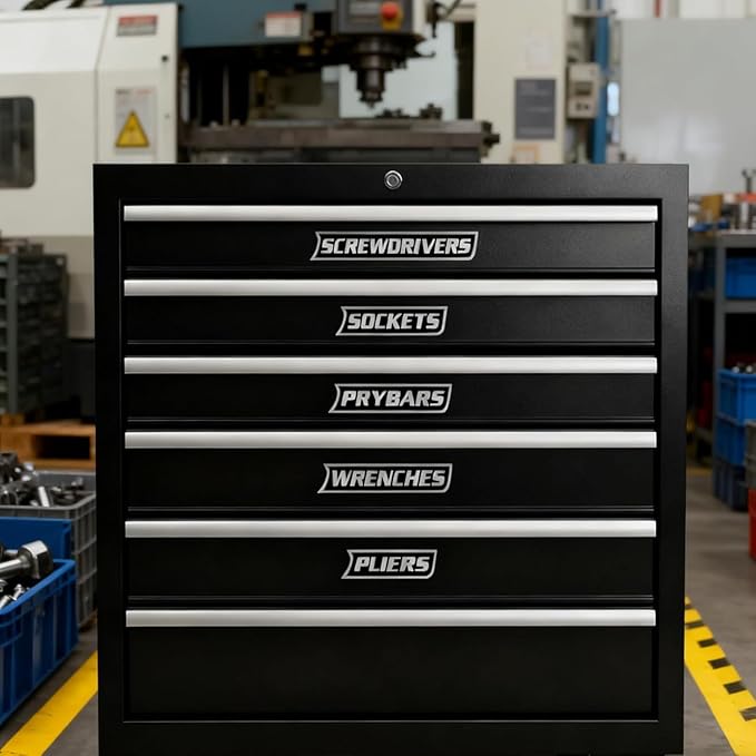 12 Pack of Magnetic Toolbox Labels, 3D-Printed Tool Box Labels, General Tool Box Organize Accessories, Reusable Tags for Steel Toolboxes, Carts, Drawers, and Cabinets (Black)