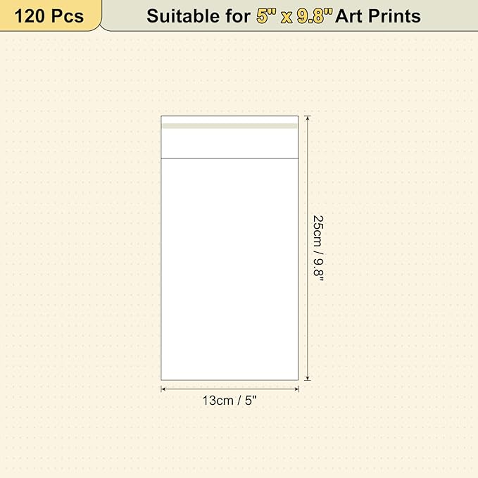 uxcell 9.8"x 5.1" Acid-Free Picture Sleeve, 120 Pack Crystal Clear Photo Sleeves Storage Bags Transparent Sealing Bag for 5.1"x 8.3" Art Prints, Pictures, Photos, Frame Mats Mattes