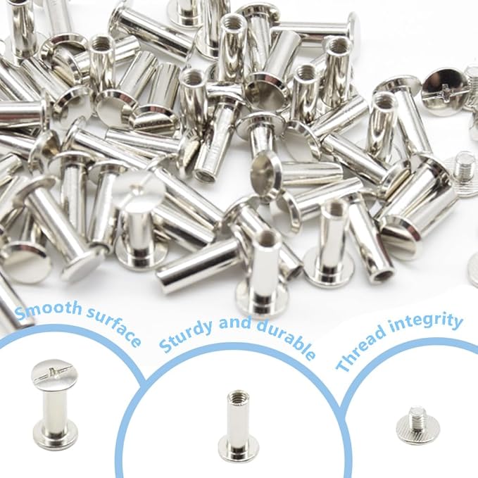 100Pcs/50Set Chicago Screws M5x15mm Book Binding Rivets Screw Posts Round Flat Head Stud Screw for DIY Leather Albums (DZBD/M5x15)
