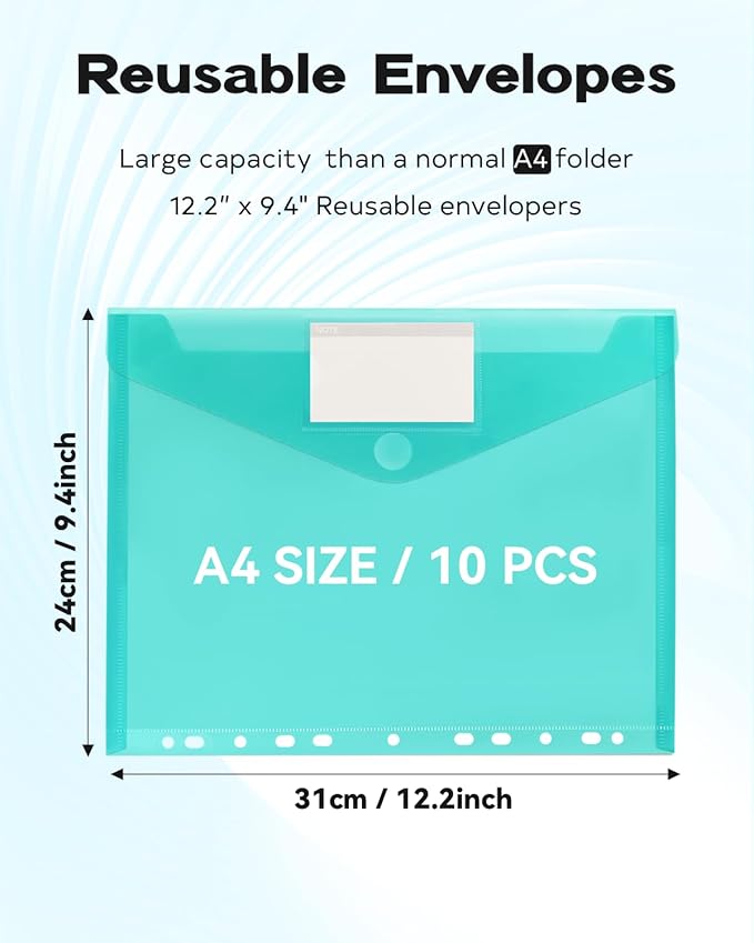 10 Pack File Folders, 11 Ring Binder Folders with Pockets, Plastic Envelopes, Clear Folder for Documents with Label, 3 Ring Binder Pocket Organizer Letter Size A4 Size