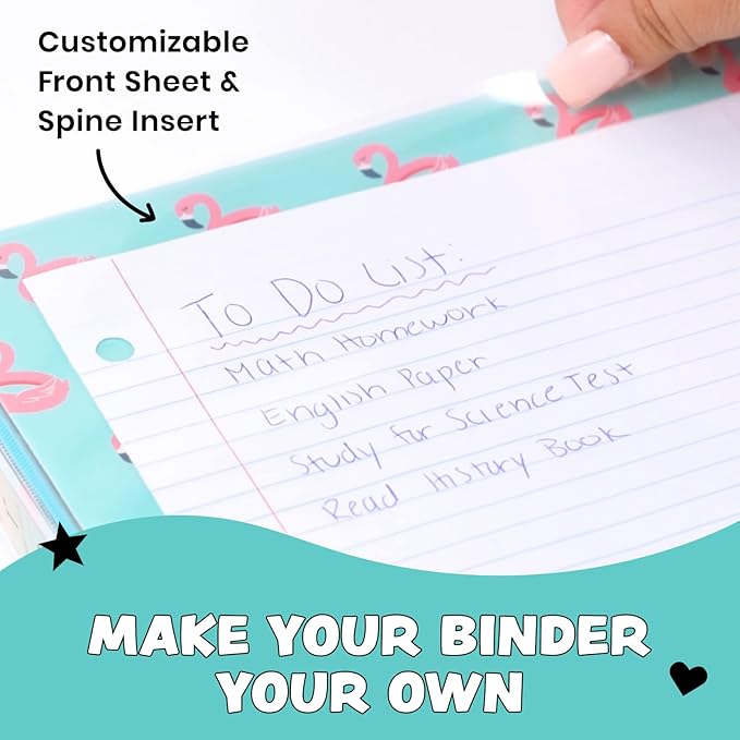 Yoobi 1 Inch Binder Set – 3-Ring Binders with 2 Pockets – Perfect for School or Office – Holds up to 220 Sheets – 4 Pack – Flamingo