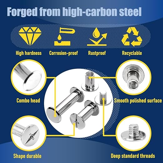 125 Sets Multicolor Assortment Chicago Screws Leather Rivets Kit, 1 Sizes M5*6 & 1 Screw Lengths M4*4 for Belts, Bookbinding, DIY Leather (Multicolor Assortment)