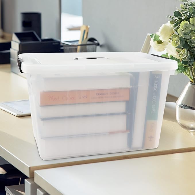 20 L Plastic Storage Bins with Latching Lids, Stackable Storage Containers for Garage, Closet, Kitchen, 4 Packs